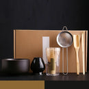 Japán Matcha tea készlet - 6 darabos készlet tállal, kanállal, habverővel és szűrővel