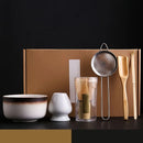 Japán Matcha tea készlet - 6 darabos készlet tállal, kanállal, habverővel és szűrővel