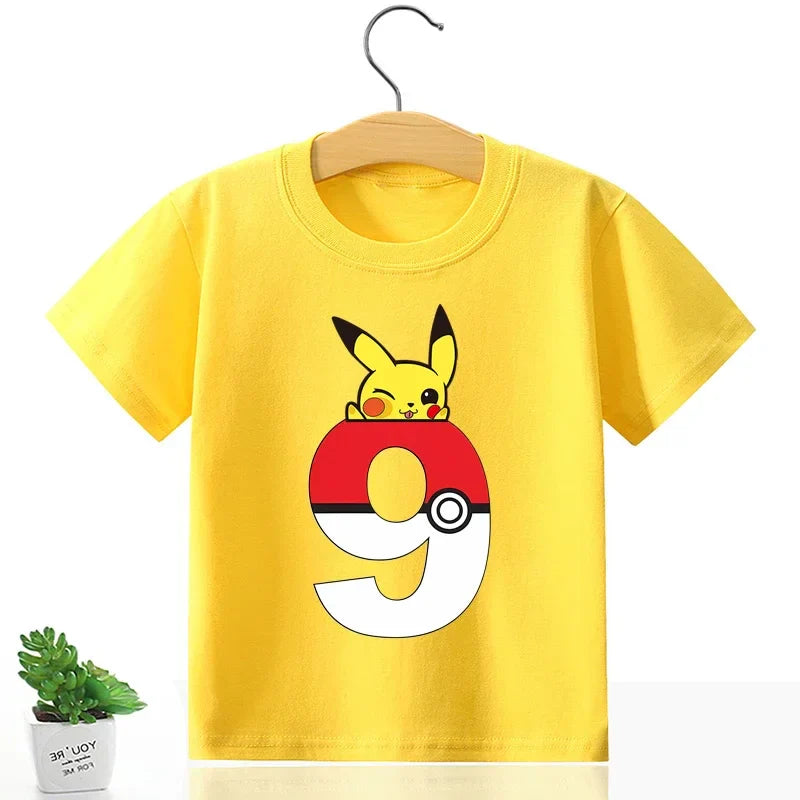 Gyermek születésnapi póló Pikachu számmal - több változatban