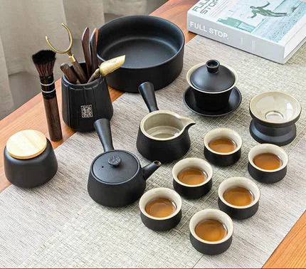 fekete kerámia teáskészlet - Zen design