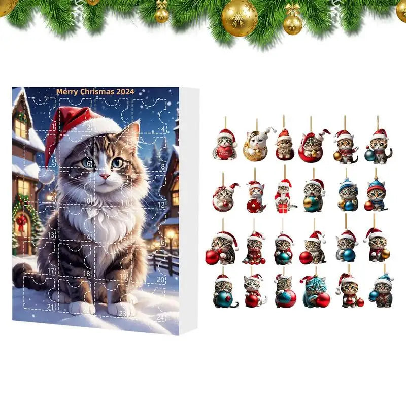 Adventi naptár díszekkel a fára - macska