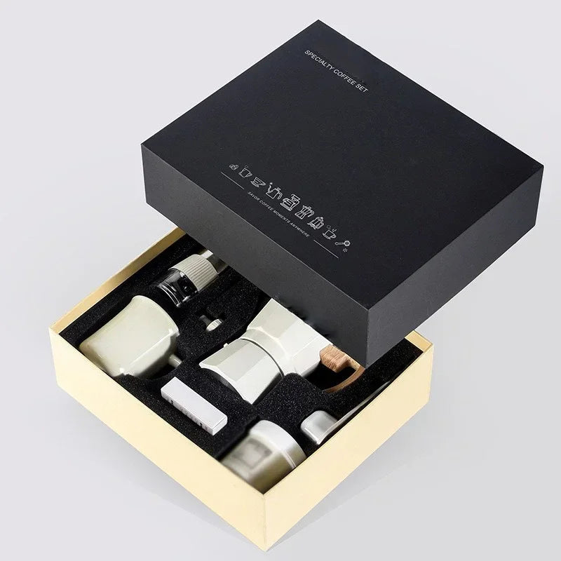 MokaPremium™ Tradicionális kávéskészlet - mokáskanna és kézi őrlő kávébabokhoz