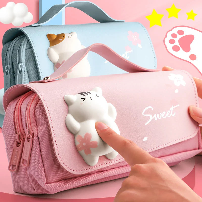 Lányok iskolai tolltartó Kawaii macska 3D - több színben