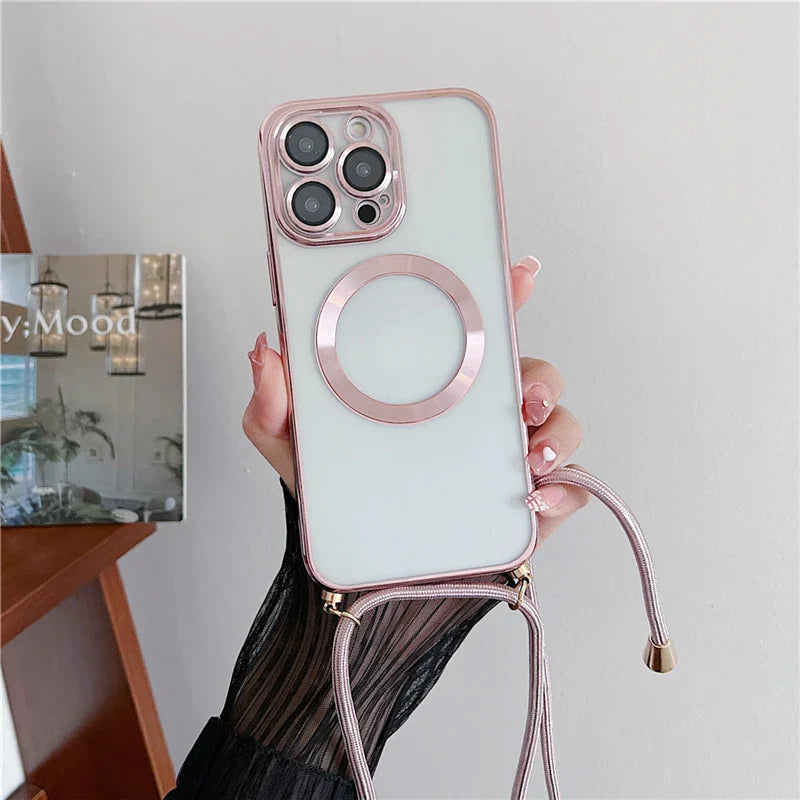 Átlátszó tok és pánt iPhone 11-14 készülékhez, beleértve a Pro/Pro Max készüléket is - több változatban