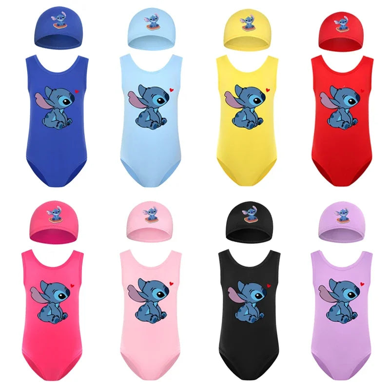 Lányok egyrészes fürdőruha és sapka Stitch - több változatban