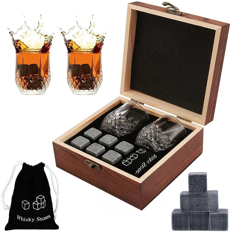 Elegáns whisky szett - pohár és hűtőkockák fadobozban