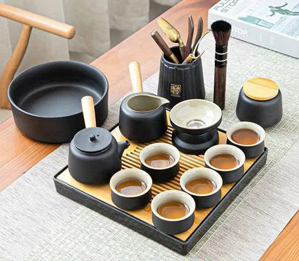 fekete kerámia teáskészlet - Zen design