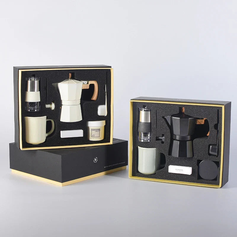 MokaPremium™ Tradicionális kávéskészlet - mokáskanna és kézi őrlő kávébabokhoz