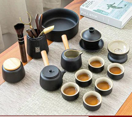 fekete kerámia teáskészlet - Zen design