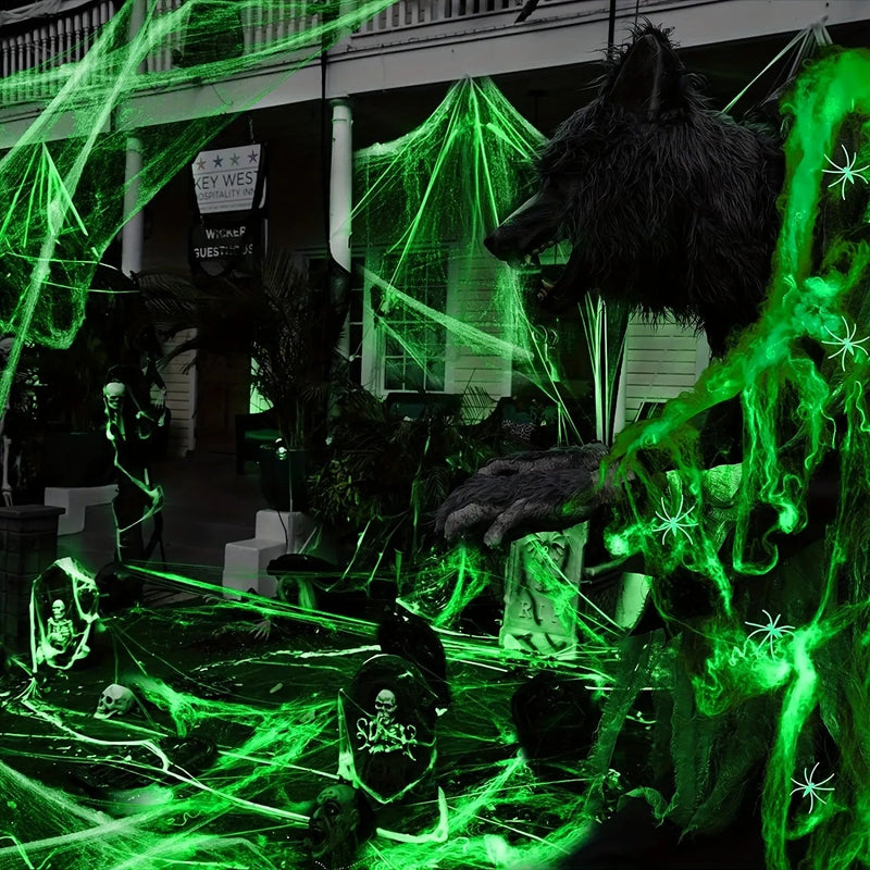 Halloween dekoráció fluoreszkáló pókháló - több változatban